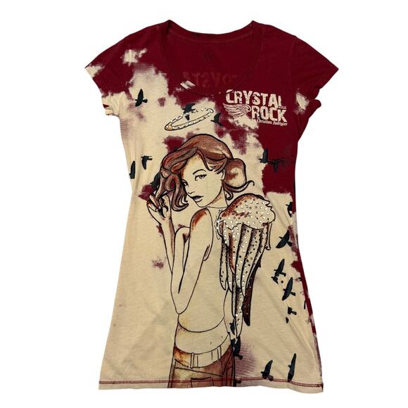 Christian Audigier Tops - Christian Audigier Crystal Rock Shirt Women's XS Girl Studded Y2K Baby Tee